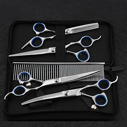 Tijeras de Perro Peluquería Profesional Entresacar Grooming Kit Set 4 Juegos de Tijeras Curvas para Cortar el Pelo a Mascotas Acero Inoxidable para Mascotas Perros Gatos