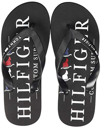 Tommy Hilfiger Nautical Print Beach Sandal, Sandalias con Punta Abierta para Hombre, Negro (Black Bds), 42 EU