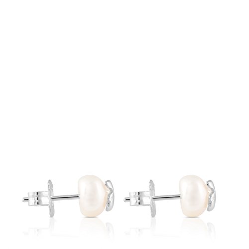 TOUS Bear - Pendientes con Perla Cultivada de Agua Dulce y Oso en Plata de Primera Ley - Motivo: 0,85 cm