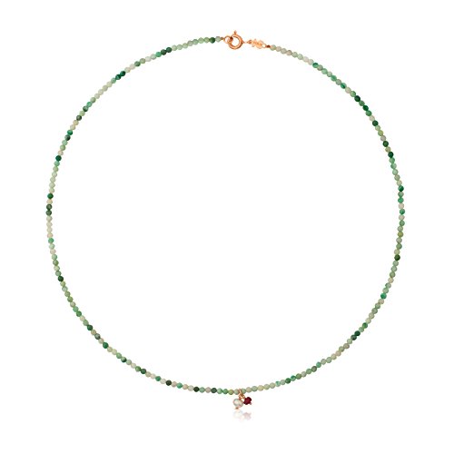 TOUS Collar Camille de plata vermeil rosa y roca verde con rubí de 0,3 cm y perla, Largo 43 cm