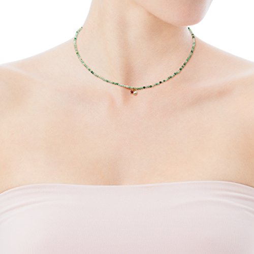 TOUS Collar Camille de plata vermeil rosa y roca verde con rubí de 0,3 cm y perla, Largo 43 cm