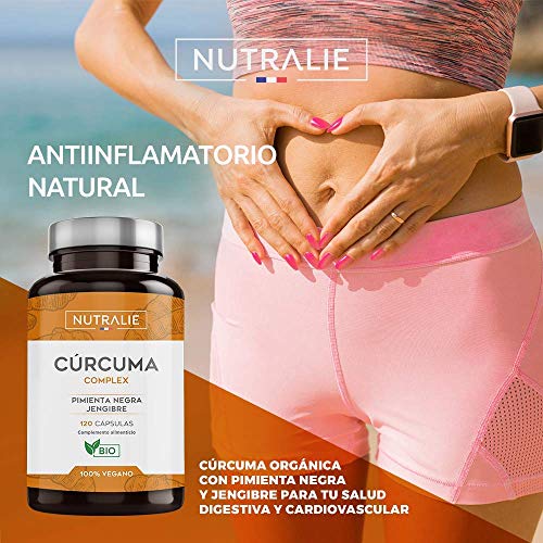 Turmeric Cúrcuma orgánica(650mg) con Jengibre(50mg) y Pimienta Negra(10mg) | 120 cápsulas vegetales | Máxima calidad | Potente antiinflamatorio y antioxidante natural | Cúrcuma complex | Nutralie