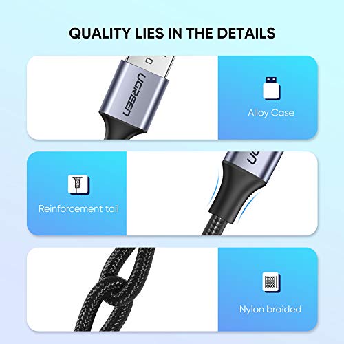 UGREEN Cable USB C, 3A Cable USB Tipo C a USB A 2.0 Nylon Trenzado Carga Rápida para Samsung S20 S10 S9 A50, Galaxy Tab, Xiaomi Redmi 9, Note 7, 8, Mi 9, A2, A1, Mi 6, Pocophone F1, LG G6, 1 Metro