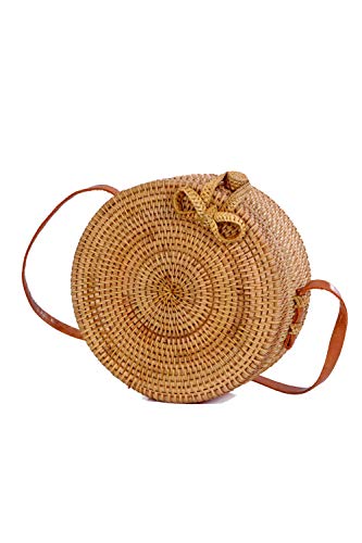 Ulisty Redondo Bolso de la Cesta de ratán Bolso de Paja de círculo Bolso Hecho a Mano Bolso de la Armadura Bolso Tejido a Mano Bolsa de Hombro Bolso Crossbody para Mujeres/niñas marrón