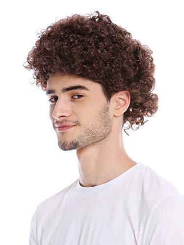 WIG ME UP- PW0186-P4 Peluca Mujeres Hombres Halloween Carnival Tonto rizos Rizado Afro Corto marrón