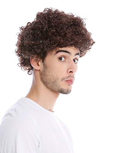 WIG ME UP- PW0186-P4 Peluca Mujeres Hombres Halloween Carnival Tonto rizos Rizado Afro Corto marrón