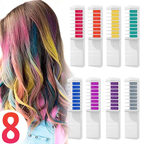 Wolady Coloración Temporal Cabello Tiza Peine Cabello Tinte Cabello 8 Colores 2 en 1 Peine Coloración Color de Cabello con Guantes y Chal Desechable Niños DIY Cosplay Más Adecuado para Cabello Claro