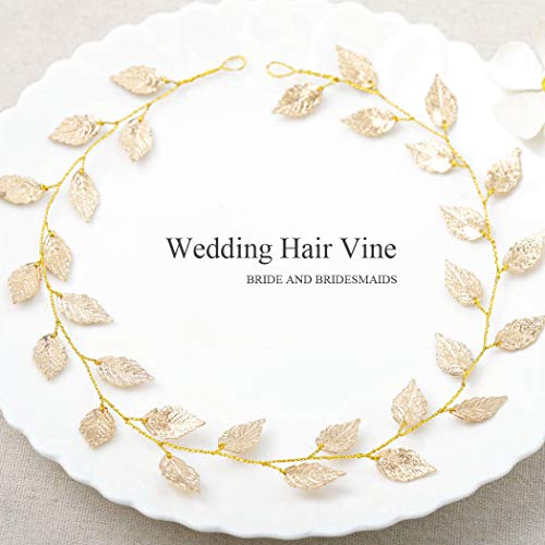 Yean - Diadema para novia, diseño de hojas doradas, para dama de honor y flores (39,6 cm)