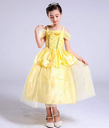 yeesn Disfraz de Princesa Belle para niñas, con Capas, para Vestir (9 - 10T)