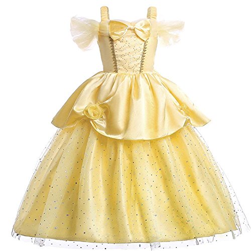 yeesn Disfraz de Princesa Belle para niñas, con Capas, para Vestir (9 - 10T)