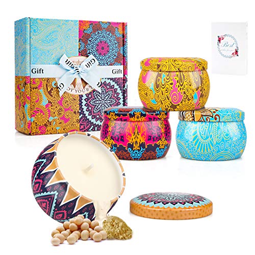 YUE GANG Velas Perfumadas 5.56oz Cera de Soja Aromaterapia Velas de Regalo, Juegos de Velas para Cumpleaños, Aniversario, Aliviar el Estrés, y Uso Diario, Set de 4 Regalos Mujer