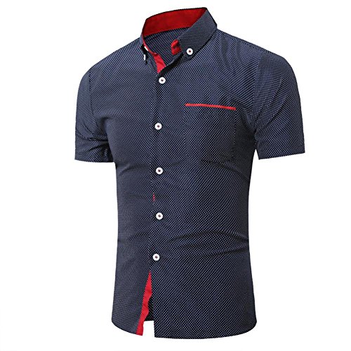 Yvelands Camisa de Solapa de Mezcla de algodón Hombres Camisa de Costura de Color de Manga Corta, Fina, con Costuras en Blanco y Negro ¡Blusa Superior, liquidación económica! (Armada, XXL)