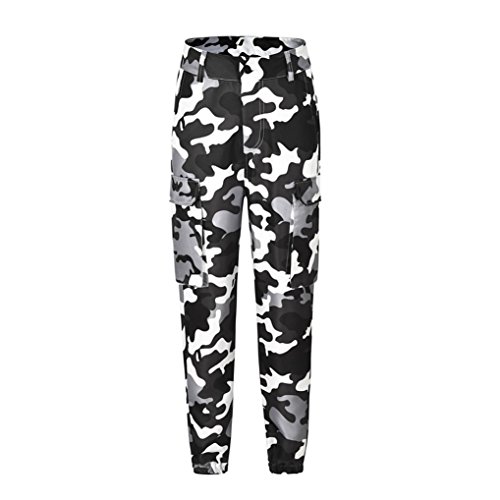 Yvelands Moda Mujer Pantalones de Carga Elegante Camo Pantalones Casuales Ejército Militar Combate Pantalones de Camuflaje Deporte, Liquidación (Blanco, L)