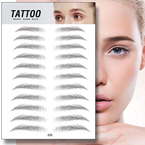 Ziyero 4D Ceja Auténtica Falsas Etiqueta Engomada Ceja Pegatinas Tatuaje Cejas Impermeables Duraderas Imitación Ecológica Lazy Natural para Herramienta de Maquillaje Hombres Mujeres—44 Pares / 4 Hojas