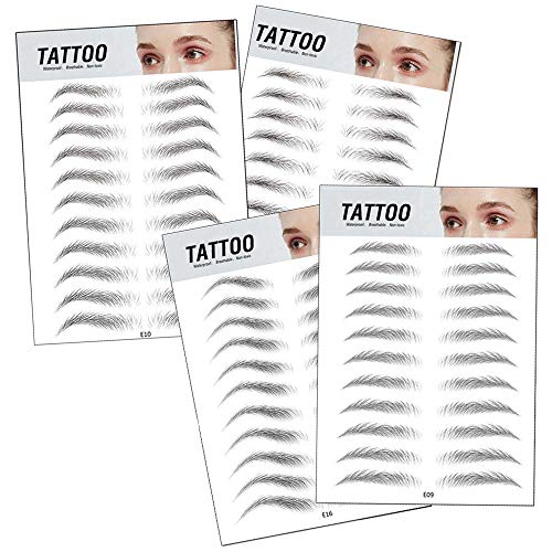 Ziyero 4D Ceja Auténtica Falsas Etiqueta Engomada Ceja Pegatinas Tatuaje Cejas Impermeables Duraderas Imitación Ecológica Lazy Natural para Herramienta de Maquillaje Hombres Mujeres—44 Pares / 4 Hojas