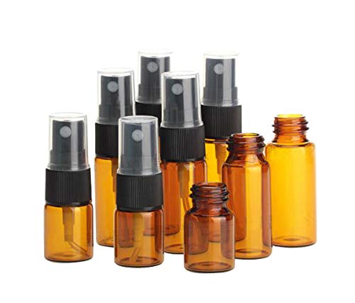 12 botellas de cristal ámbar con boquilla negra y tapa transparente para maquillaje, perfume, cosméticos, paquete de muestras.