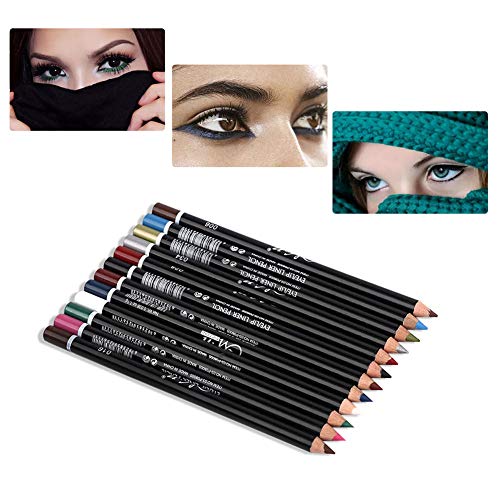 12 colores Pro Eyeliner Pen Set Lápiz delineador de ojos Impermeable Eyeliner Lápiz delineador de labios de alta pigmentación de larga duración Glitter Glitter Kit de maquillaje para mujer niña
