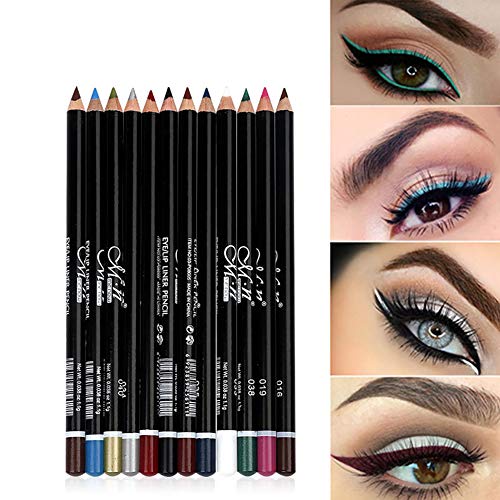 12 colores Pro Eyeliner Pen Set Lápiz delineador de ojos Impermeable Eyeliner Lápiz delineador de labios de alta pigmentación de larga duración Glitter Glitter Kit de maquillaje para mujer niña