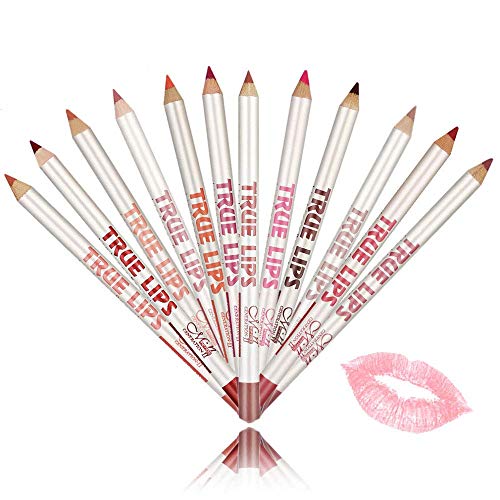 12 Varios colores Lip Liner Set Lápiz labial resistente al agua Lip Liner Pencil Lápiz delineador de labios de larga duración Set