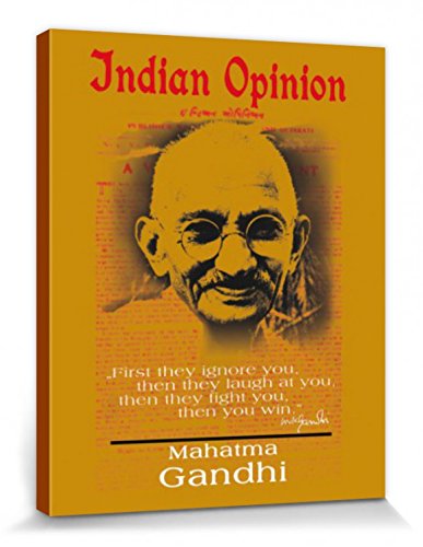 1art1 Mahatma Gandhi - Indian Opinion, Primero Te Ignoran, Amarillo Cuadro, Lienzo Montado sobre Bastidor (50 x 40cm)