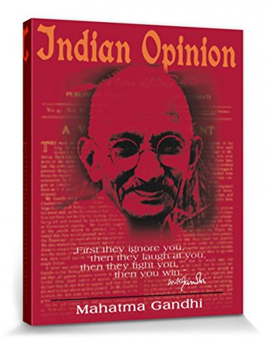 1art1 Mahatma Gandhi - Indian Opinion, Primero Te Ignoran, Rojo Cuadro, Lienzo Montado sobre Bastidor (50 x 40cm)