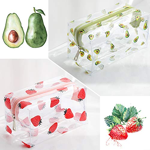 2 piezas de dibujos animados de frutas, bolsa de lápiz de aguacate fresa bolsa de maquillaje transparente bolsa de cosméticos para mujeres niños escuela estudio regalo