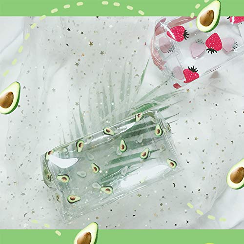 2 piezas de dibujos animados de frutas, bolsa de lápiz de aguacate fresa bolsa de maquillaje transparente bolsa de cosméticos para mujeres niños escuela estudio regalo