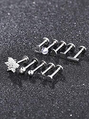 20 Piezas Perno de de Acero Inoxidable 16G Joyería de Piercing de Cartílago Labios para Mujeres Chicas (Plateado)