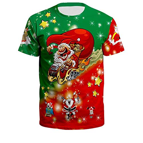 2019 Camiseta FEA de Navidad para Mujeres Europeas y Americanas Camiseta Estampada de Jersey sin Mangas de Santa Claus para Hombres y Mujeres Conjuntos de Camisa-8_L