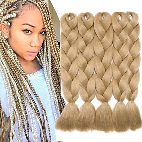 24"(60cm) 5 Piezas Extensiones de Pelo Sintético para Hacer Trenzas Africanas - Cabello No Destiñe y Se Ve Natural - (500g,Rubio Ceniza)