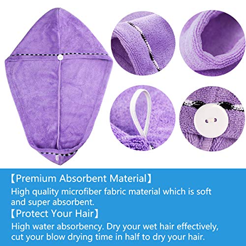 3 Piezas de Toalla de Pelo de Microfibra Turbante, Ultra absorbente Toallas para Secar Pelo con Botón, Pelo Gorro de Cabeza de Secar Rápido para Mujeres, Suave Absorbentes de Agua Pelo Seco Sombreros