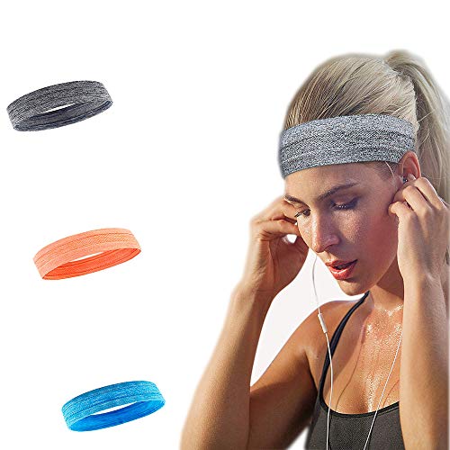 3 Piezas Diadema Deportiva,Diadema Deportiva Para Hombres Y Mujeres,Antideslizante Cintas De Pelo Deportivas,Tejido EláStico, Transpirable,Adecuado Para Correr, Deportes(Gris, Naranja, Azul Cielo)