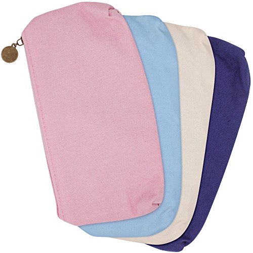 4 paquetes de flores florales Canvas Pen lápiz bolsas, FineGood papelería bolsas con doble cremallera para estudiantes la escuela niños, con 2 Cuelgue Cuerdas - azul oscuro, azul claro, rosa, crema