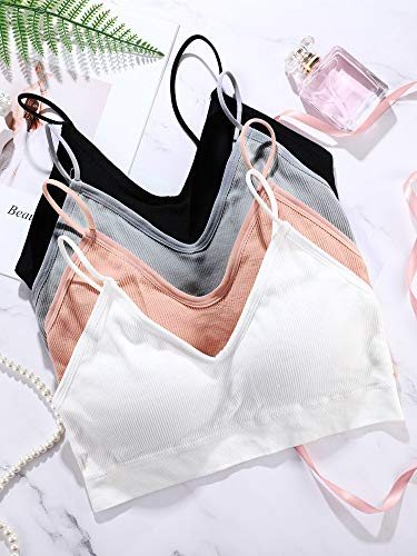 4 Piezas de Sujetador de Camisola de Cuello V Bandeau Bralette sin Costura Sujetador de Dormir con Tirantes para Mujers Chicas (Conjunto de Colores 1, Talla XXL-XXXL)