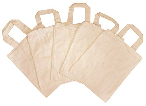 5 bolsas de tela para niños, sin impresión, para pintar, bordar, pegar, 22 x 27 cm, 100% algodón, 2 asas cortas para manualidades infantiles, bolsa de la compra, color natural