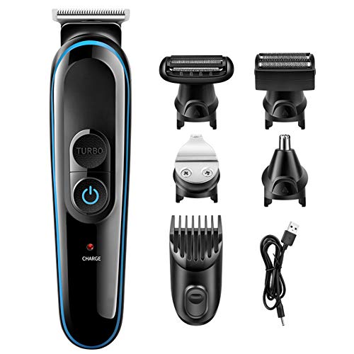 5 en 1 Kit Multifuncional Cortapelos USB Recargable Hombre, HOTSO Maquinilla Eléctrica 3D Turbo Inalámbrica Ajustable Cortadora de Cabello, Nariz Orejas, Cuerpo, Afeitadora, Precisión