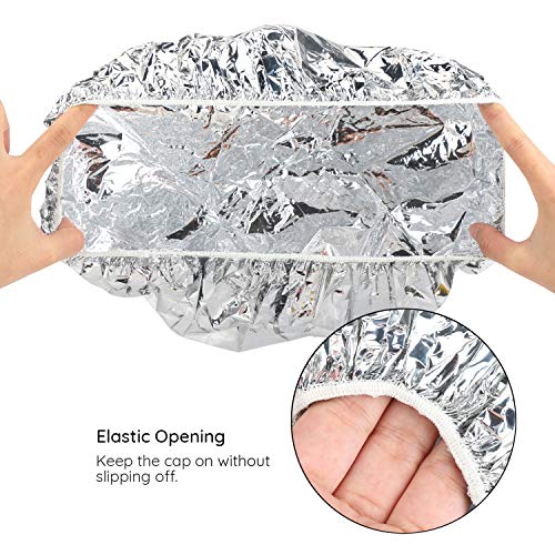 6 piezas de tapas de papel de aluminio, tapas de ducha Segbeauty para acondicionamiento profundo Goma elástica reutilizable para el acondicionador Penetración Spa termal - Plata