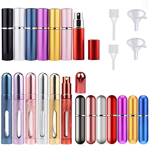 9 piezas 5 ml 10 ml 12 ml Atomizador de perfume recargable Botellas de pulverización portátiles Aftershave Emulsión de viaje Sub-botellas Vidrio de aluminio con bomba de embudo Pipeta color aleatorio