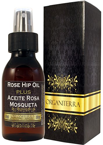 Aceite de Rosa Mosqueta Plus by Organiterra. Unico Aceite de Rosa Mosqueta de Selección Especial con Parámetros de Calidad Garantizados. Botella Extra Grande con Pulverizador y Gotero.