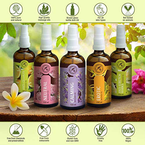 Aceite para Masajes Relajantes 100ml - Aceite de Lavanda 100% Natural - Cosméticos Naturales para Alivio del Estrés - Sueño Reparador - para el Cuidado de la Piel - Aromaterapia