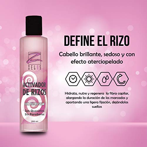 Activador De Rizos - 200 ml - Con Queratina - Define el Pelo Rizado Cabello Brillante y Sedoso - Sin Parabenos - Nutre y Regenera Ligera Fijación - Gel de Rizos/Crema para Rizos Zelos - Método Curly