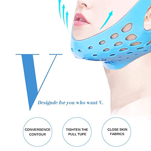 Adelgazante Facial Vendajes de Barbilla Silicona & Labio Entrenador Dispositivo para Ejercicio Músculo,Lifting Face Adelgazar CaraPiel Reafirmante Papada Reductor reducir arrugas compacto V-line