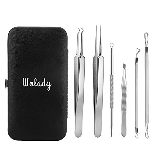 Aguja Extractor Limpiador Blackhead Remover Kit 6PCS Wolady Quitar Punto Negro Aguja Acné Comedón Quita Espinilla Blackhead Extractor Limpiador Acné Herramienta Defecto Acero Inoxidable Caja y Espejo