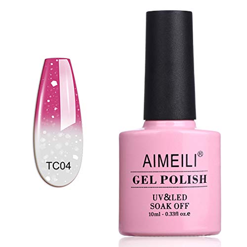 AIMEILI Esmalte Semipermanente De Uñas Temperatura Cambio De Color Camaleón Soak Off UV LED Uñas De Gel - Hot Pink to Glitter White (TC04) 10ml