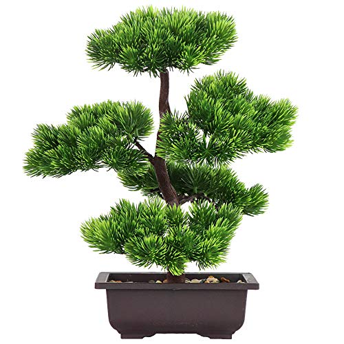 Aisamco Bonsai artificial Decoración de plantas falsas Plantas artificiales en macetas Plantas de bonsai de pino japonés 33 cm de altura para la decoración del hogar Pantalla de escritorio