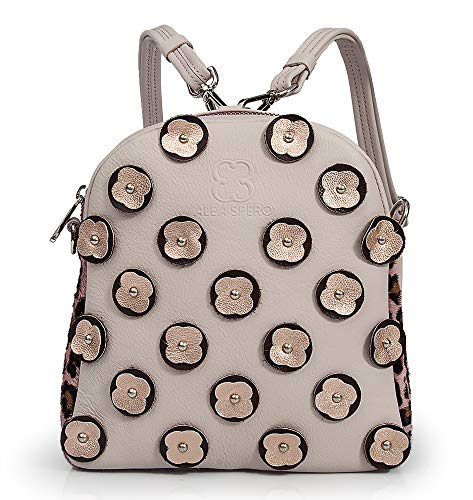 Alea Spero, Bolso mochila de piel para mujer, Dasha New York, Fabricado en España (Maquillaje)