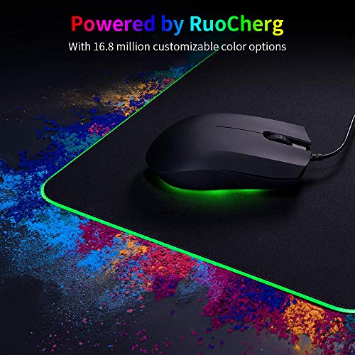 Alfombrilla de Ratón RGB Extra Grande, Ordenador Extended XL Alfombrilla Gaming de Microfibras con Luces, Base de Goma Antideslizante para Gamers, PC y Portátil (80 x 30cm)