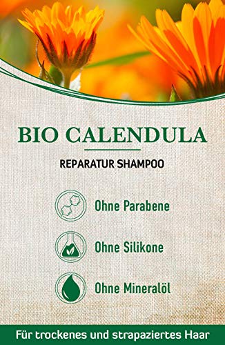 alkmene champú reparador de con caléndula orgánica - champú para cabello seco y dañado - champú vegano sin silicona, parabenos, aceite mineral, SLS y SLES - cuidado del cabello (1x 250 ml)