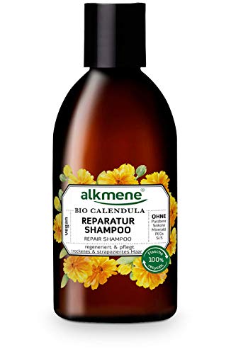 alkmene champú reparador de con caléndula orgánica - champú para cabello seco y dañado - champú vegano sin silicona, parabenos, aceite mineral, SLS y SLES - cuidado del cabello (1x 250 ml)