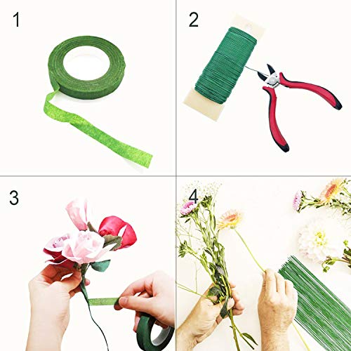 Allaozne Kit de Herramienta de Arreglos Florales Cintas Florales, 2 Estilo Floral Wire, Cuerda de Cáñamo y Cortador de Alambre Floral para Hermoso Arreglo de Ramo